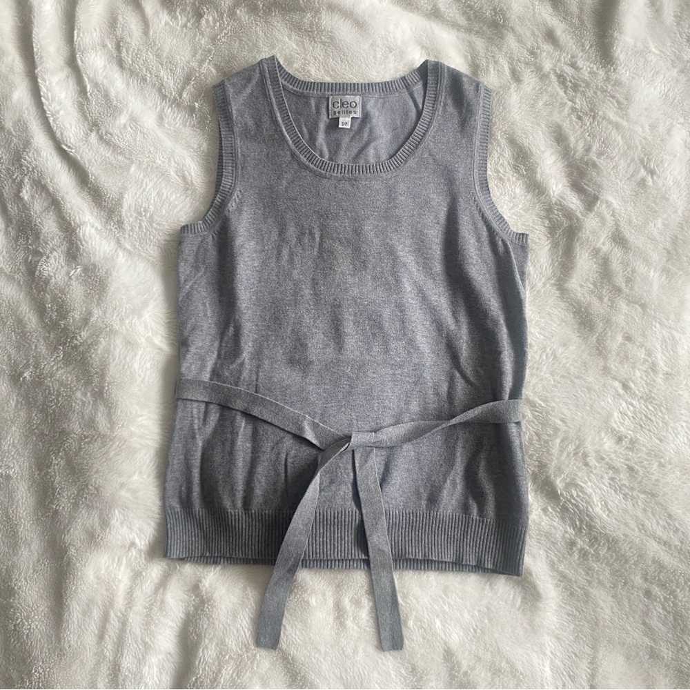 Cleo Petites Sweater Vest Waist Tie - Grey